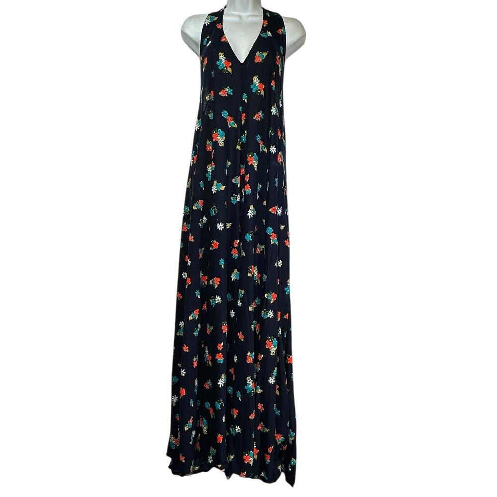 Vintage Handmade Long Floral V-neck Halter Maxi Dress